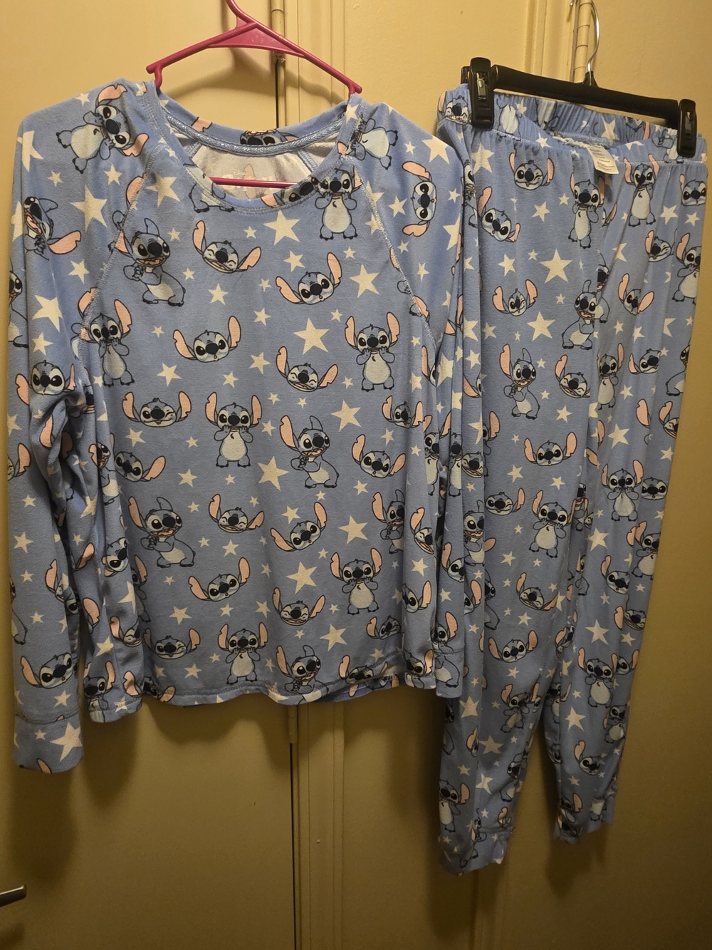 Disney Blue Stitch Star Print Pajama Set - Long Sleeve Top & Pants